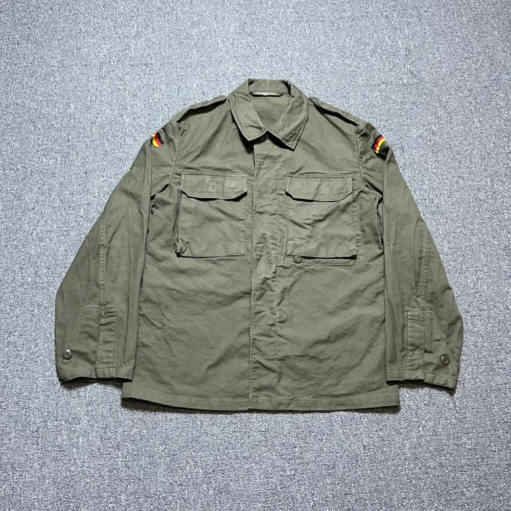 Vintage 1988 German Military Moleskin Field Shirt Size 2 Olive Drab Army Jacket